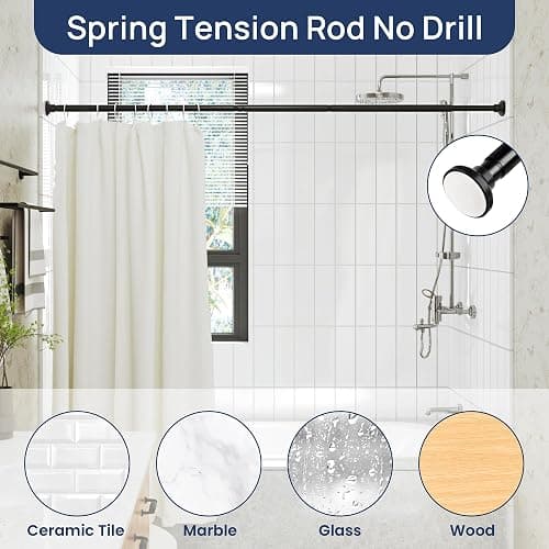 Matte Black Shower Curtain Rod Tension 30 to 76 Inches Never Rust Non-Slip Spring Tension Shower Rod No Drilling Stainless Steel Curtain Pole Use Bathroom, Closet, Window, Room Divider thumbnail 6