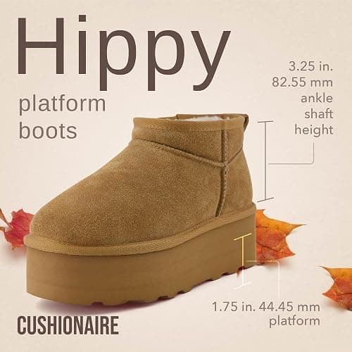 CUSHIONAIRE Hippy Women’s Platform Ankle Boots – Genuine Suede, Faux Fur Lining, Cozy Winter Slip-On Design, Comfortable Footwear with Wide Widths Available thumbnail 3