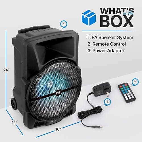 Wireless Portable PA Speaker System -1200W High Powered Bluetooth Compatible Indoor and Outdoor DJ Sound Stereo Loudspeaker w/USB SD MP3 AUX 3.5mm Input, Flashing Party Light & FM Radio -PPHP1544B thumbnail 2