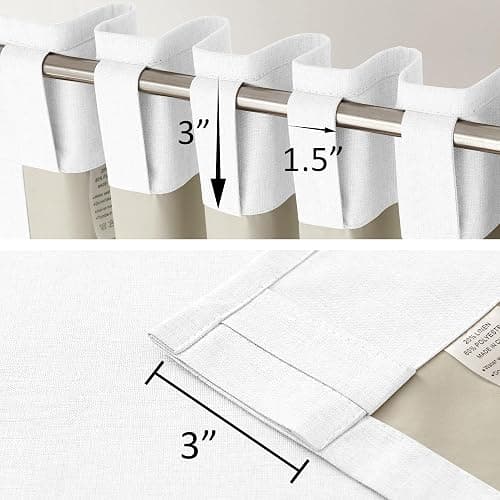 DUALIFE 100% Blackout Linen Pure White Curtains 84 Inch for Living Room Darkening, Bedroom Linen Drapes 84 Inches Long Rod Pocket/Back Tab Heat Blocking Bohemian Pleated Window Curtain(50"x84"x2) thumbnail 2