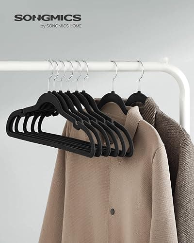 SONGMICS Velvet Hangers 50 Pack, Non-Slip Clothes Hangers, with Shoulder Notches, Pants Bar, 360° Swivel Hook, Space-Saving, for Closet, Ink Black UCRF029B05 thumbnail 3