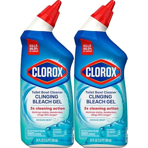 Clorox Toilet Bowl Cleaner Clinging Bleach Gel, Kills 99.9% of Bacteria and Viruses, Ocean Mist, 24 Fl Oz, Pack of 2 thumbnail 11