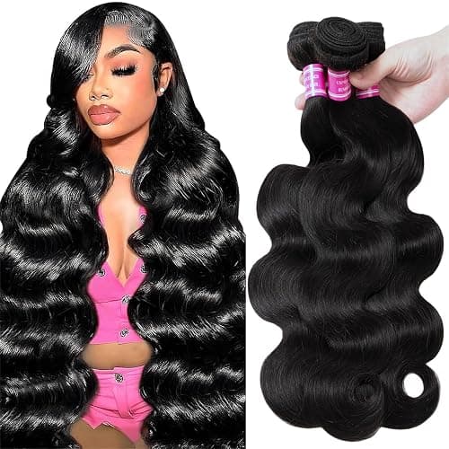 Body Wave Bundles Human Hair 12A Human Hair Bundles 18 20 22 IN 100% Unprocessed Brazilian Virgin Hair 3 Bundles Double Weft Hair Extensions Real Human Hair Natural Black For Woman 18 20 22 IN - Image 1