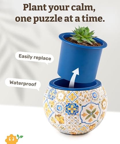 PieceRelax 3D Puzzle Planter - Retro Tiles - Danish Folklore Style, Home Decor Flower Pots for Indoor Cactus, Succulents Pots [K1104] thumbnail 4