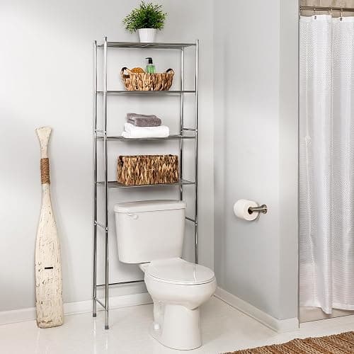 Honey-Can-Do 4-Tier Over-The-Toilet Storage Shelf - Space-Saving Steel Bathroom Restroom Organizer with Neutral Chrome Finish, Ideal for Towels, Toiletries, & Essentials - 24"W x 68"H x 11"D thumbnail 2
