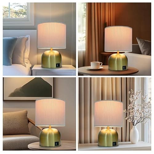 EOEYYOYB Table Lamp for Bedroom, Bedside Lamps for Nightstand, Minimalist Night Stand Light Lamp with Type-C and USB Ports, Modern Desk Table Lamp for Bedroom, Living Room, Dining Room, Office (Gold) thumbnail 3
