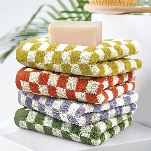 Jacquotha Hand Towels for Bathroom 4 Pack, Cotton Soft Absorbent for Face Spa Bath Gym Kitchen, Hand Towel Set Decorative Checkered, 13 x 29 Inches, 4 Colors thumbnail 7