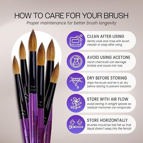 PANA Pure Kolinsky Hair Acrylic Nail Brush - Round Shape Black Ferrule with Purple Wood Handle (Size 8) - for Acrylic Nail Application, Nail Extension Manicure Pedicure Salon Beginner and Professional thumbnail 6