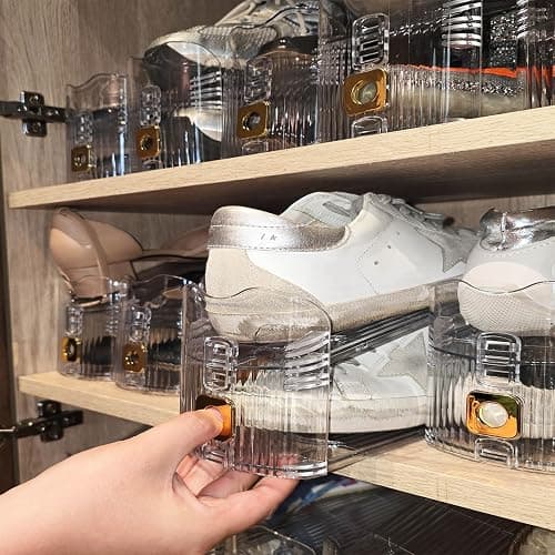 degcicx Shoe Slots Organizer,Adjustable Shoe Stackers,12 Pack Shoe Space Savers,Shoe Storage Holder for Closet,Transparent thumbnail 2