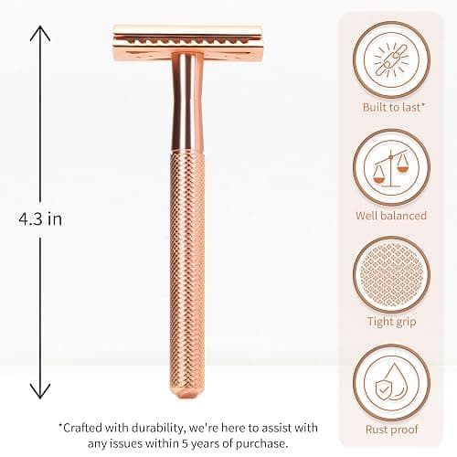 Bambaw Safety Razor for Women with 5 Double Edge Blades, Double Edge Razor, Single Blade Razors for Women and Men, Reusable & Plastic Free – Rose Gold thumbnail 2