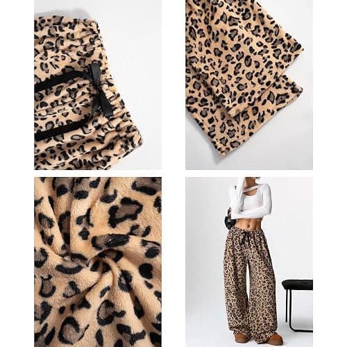 Leopard Pants Women Therian Fuzzy Pajama Pants Y2k Cheetah Pants Grunge High Waisted Fluffy Pants thumbnail 4
