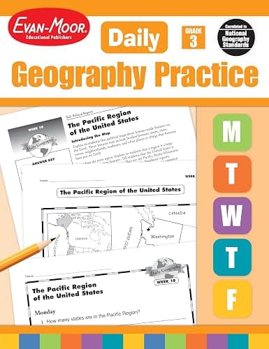 Evan-Moor Daily Geography Practice, Grade 3, Homeschooling and Classroom Resource Workbook, Reproducible Worksheets, Teaching Edition, USA, World, Continents, Oceans, Countries - Image 1