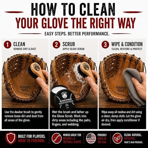 Rhino Wax Baseball Glove Scrub for Deep Cleaning, Dirt & Grime Removal | Deep clean baseball gloves with Glove Scrub that removes dirt, grime and buildup while protecting glove condition and feel. thumbnail 3