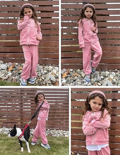 Arshiner 2 Piece Outfits for Girls Velour Tracksuit Hoodie and Jogger Set Sweatsuit Athletic Clothes Sets thumbnail 6