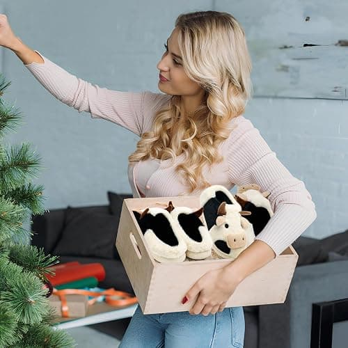 PUWAN Cute Fuzzy Cow Slippers for Women, Cartoon Plush Warm Cow Slippers for Girls Funny, Novelty and Soft Cotton Slipper, Women's Winter House Shoes Suitable for Indoor Bedroom Dormitory thumbnail 6