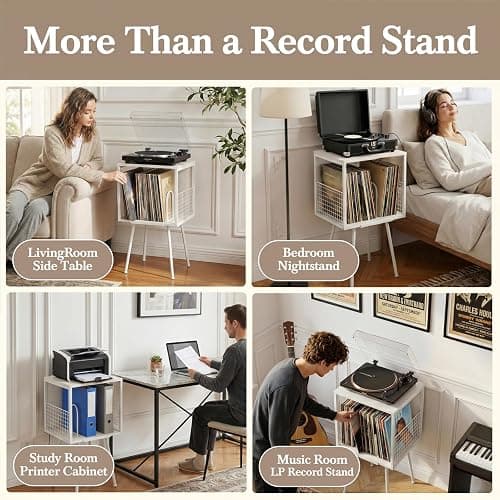 Faesun Record Player Stand with Storage Holds 100+ Vinyl Records, Industrial Turntable Stand with Storage Shelf, LP Album Organizer Cabinet for Small Spaces, whtie End Table thumbnail 8