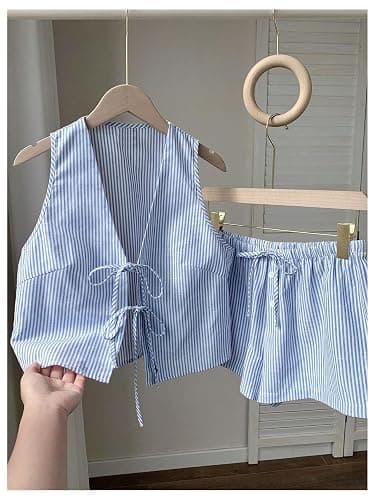 SweatyRocks Women's 2 Piece Matching Sets 2026 Fashion Tie Front Vest and Shorts Set Spring Going Out Vacation Outfits thumbnail 4