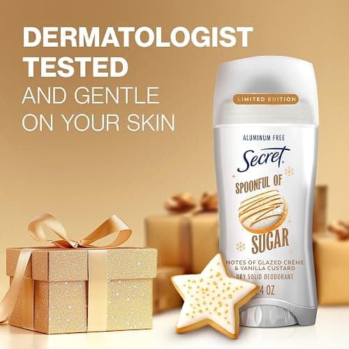 Secret Aluminum Free Deodorant for Women, 48hr Odor Protection with Pro-Hyaluronic Acid, PH Balancing Minerals, Holiday Dry Solid, Spoonful of Sugar with Glazed Crème & Vanilla Custard Scent, 2.4 oz thumbnail 9