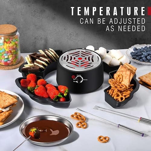 2 in 1 Electric S’mores Maker & Fondue Pot, Tabletop Indoor Smores kit with 4 Roasting Forks, 4 Detachable Trays & 1 Flameless Temperature-controlled Heater, Movie Night Supplies & Housewarming Gifts thumbnail 4