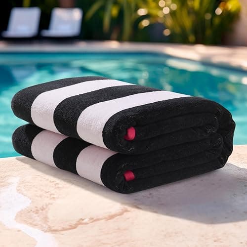 Juicy Couture Black/Hot Hot Pink/White Pink Reversible Cabana 36" x 72" 100% Cotton Oversized Beach Towel - Soft, Absorbent, and Quick-Drying, Perfect for Beach, Pool, or Travel thumbnail 6