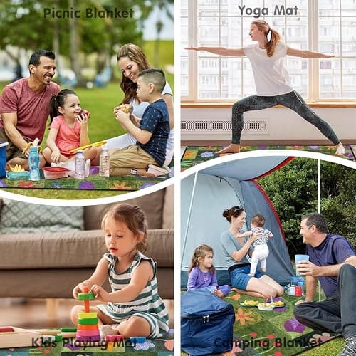 Supfitness Extra Large Picnic Blankets Waterproof Foldable (60 "x 80") Beach Blanket Waterproof Sandproof,3-Layer Thicking Mat Outdoor Packable Camping Blanket thumbnail 6