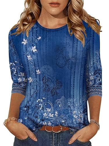 Zeagoo Women's Casual 3/4 Sleeve T-Shirts Round Neck Cute Tunic Tops Basic Tees Blouses Business Work Tee Top - Image 1