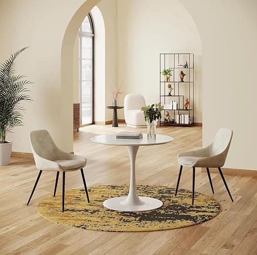 TUOMUR White Round Dining Table, 31.5" Circle Tulip Table Kitchen Round Dining Table for 2-4 People with Thickened Top and Metal Pedestal, Mid Century Leisure Table for Home, Dining Room, Cafe thumbnail 2