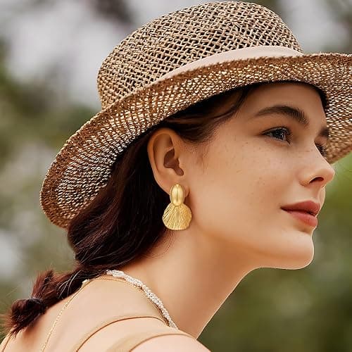 FILMOON Gold Plated Earrings Dangle Chunky Fan-shaped Earrings Shell Earring for Women Two-Tone Fashion Statement Jewelry thumbnail 5