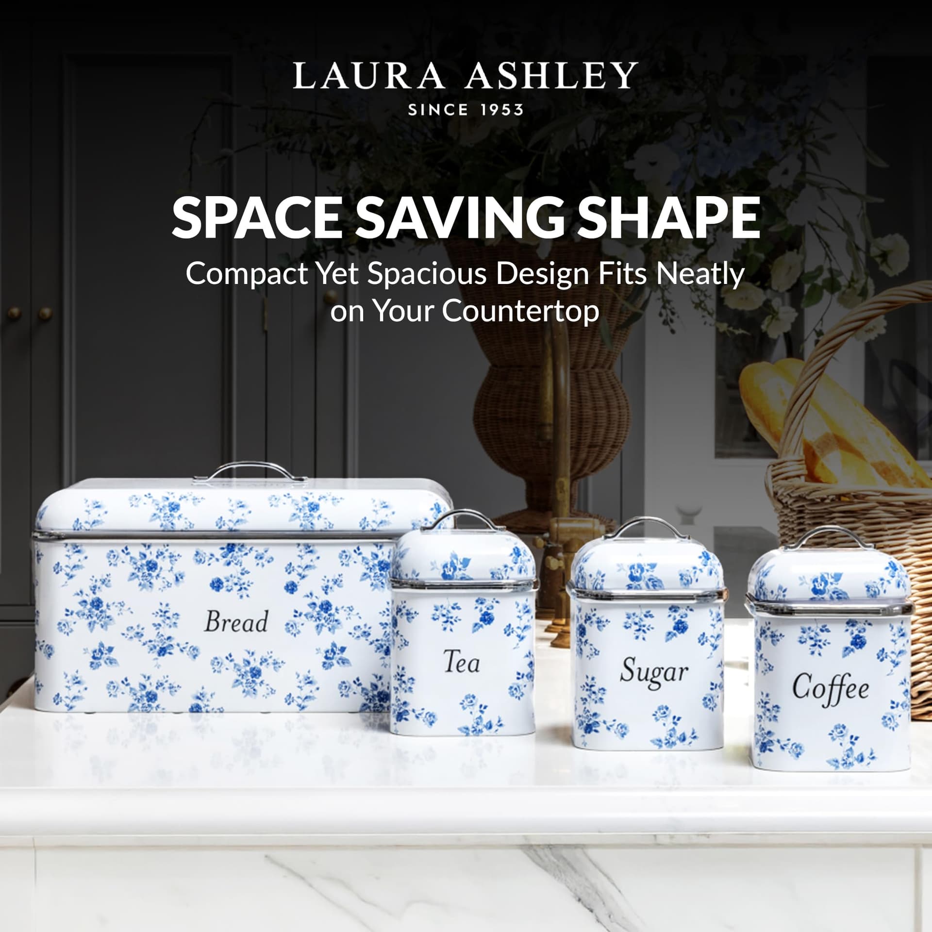 Laura Ashley Bread Storage Box with Lid by VQ - Large Bread Bin for Kitchen with Removable Lid - Easy to Clean Stainless Steel Bread Box with Hand-Applied Designer Print - China Rose thumbnail 3