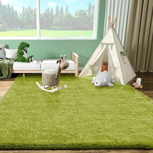 Ophanie Green Rugs for Living Room 5x8, Grass Shag Fluffy Large Fuzzy Plush Soft Carpets, Floor Shaggy Area Rugs for Bedroom, Carpet for Kids Boys Girls Dorm Nursery Home Decor Aesthetic | Soft, Plush, Fluffy, Shaggy, Large, Fuzzy, Home Decor, Aesthetic, Kids, Girls thumbnail 3