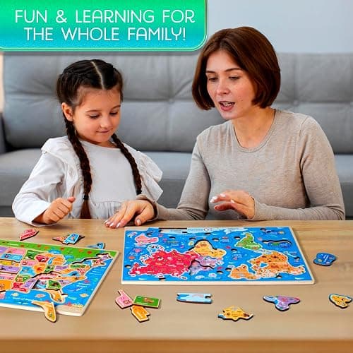 Montessori Mama Wooden Puzzles for Kids Ages 4-6, USA States and Capitols, World Continents and Oceans, Combo Set 2 Toddler Puzzles thumbnail 2