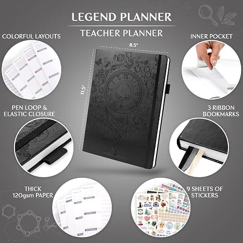 Legend Teacher Planner – Undated Lesson Plan Book for Teachers with Weekly & Monthly Calendars - Classroom Organization & School Year Planner – 8.5”x11.5” Hardcover (Black Debossed) thumbnail 2