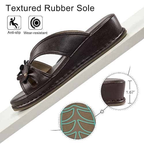 Ecetana Sandals for Women Wedge Slides Dressy Summer Comfortable Memory Foam Slip on Casual Platform Shoes thumbnail 5
