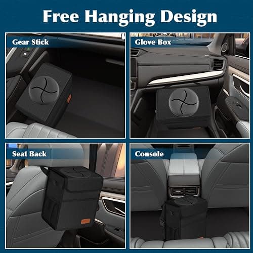 Femuar Leak Proof Car Trash Can with Lid - Waterproof Automotive Garbage Bin for SUVs, Collapsible and Portable Car Trash Bag, Black thumbnail 6