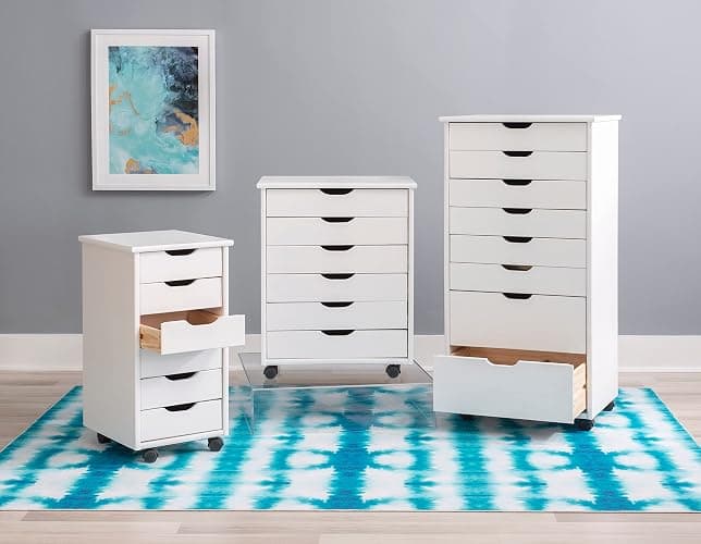 Linon Home Decor Products Corinne Six Drawer Storage, White Wash Rolling Cart - White Wash - Six Drawers thumbnail 20