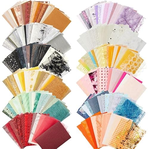 208 Sheets A7 Scrapbook Paper Kit, 12 Colors Mixed Textured Paper and Mesh Fabric Assorted Set, Junk Journal Supplies for DIY Crafts, Bullet Journal, Card Making, Scrapbooking - Image 1