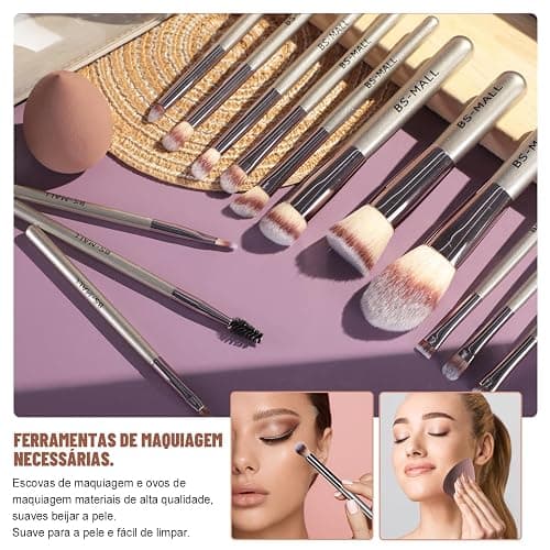 Travel Makeup Brush Set BS-MALL 14 Pcs with 1 Pcs Makeup Sponge – Essential Foundation Powder Concealers, Eye Shadows, Blush Makeup Brushes with Travel Makeup Case (Champagne) thumbnail 6