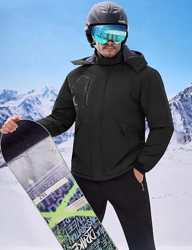 WULFUL Men's Waterproof Ski Jacket Warm Winter Coats Windproof Winter Jackets for Men Fleece Lined Windbreaker with Hood thumbnail 2
