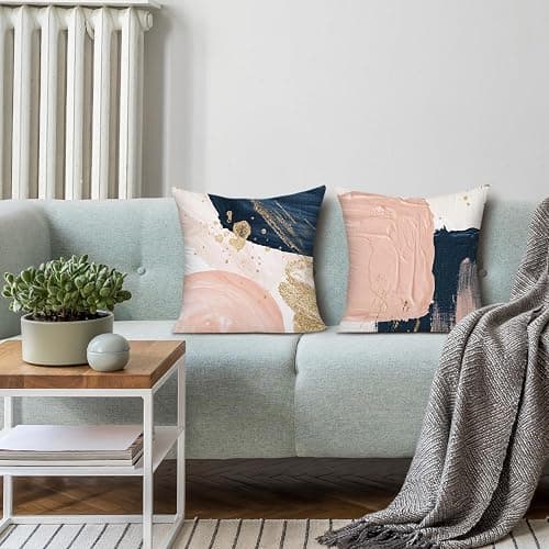 KAIOUS Navy Blue and Pink Throw Pillow Covers Decorative Pillow Covers for Couch Sofa Bed Living Room Bedroom 18x18 inches Set of 2 thumbnail 5