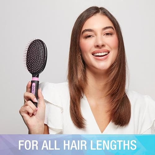 Conair Salon Results Hairbrush - Men and Women - Detangling Hair brush - ideal for curly or straight styles - features wire bristles and cushion Base - Pink/Black thumbnail 5