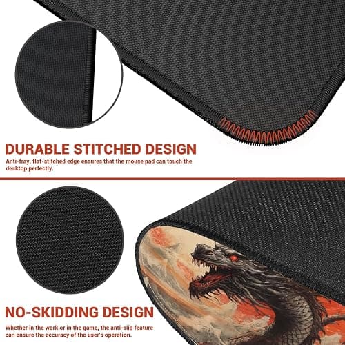 ProbTis Chinese Dragon and Great Wave XL Anime Gaming Keyboard Desk Mat, Non-Slip Rubber Base Mouse Pad for Home Office, 31.5"x11.8" (Dragon) thumbnail 6