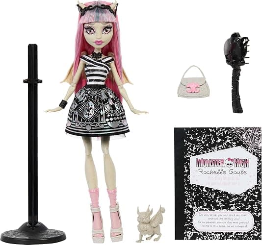 Monster High Boo-riginal Creeproduction Doll, Rochelle Goyle Collectible Reproduction with Doll Stand, Diary, and Pet Gargoyle Griffin Roux thumbnail 5