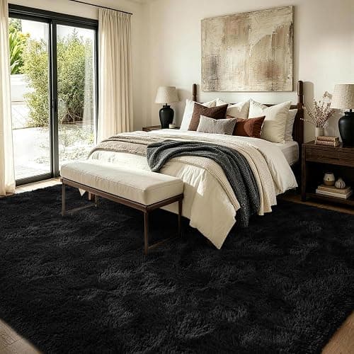 FinRèc 6x9 Feet Black Rugs for Bedroom Living Room, Plush Shag Area Rug, Non-Slip Fluffy Furry Rug for Nursery Kids Room Dorm Room Home Decor, Indoor Shaggy Floor Carpet thumbnail 4