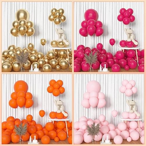 Amandir 153Pcs Pink and Orange Balloon Arch Kit, Different Sizes 18 12 10 5 Inch Metallic Gold Sunset Hot Pink Orange Confetti Latex Balloons Birthday Summer Tropical Graduation Party Decorations thumbnail 5