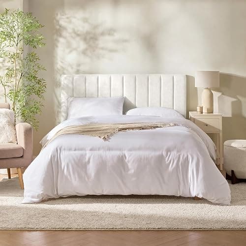 Hearth & Harbor Wall Mounted Twin Headboard Only, Bed Headboard Twin Size | Easy Assemble, Floating Peel & Stick, Upholstered Channel Stitched, 3D Wall Panels, 5 Strips of 3M Tape Included, Off White thumbnail 8