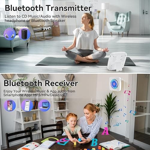 CD Player Portable Bluetooth Rechargeable: CD Players for Home with 1800mAh Kegaudio Desktop Wall CD Player with Speakers FM Radio USB Remote Control thumbnail 3