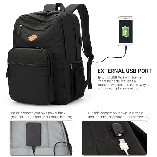 ZORFIN 36L Black Backpack for College, and Travel: Water Resistant Bookbag thumbnail 3