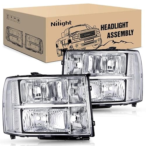 Nilight Headlight Assembly Compatible for 2007 2008-2013 GMC Sierra 1500 2008-2014 GMC Sierra 2500 HD 3500 HD Chrome Housing Clear Corner Clear Lens, Headlights Assembly Replacement - Image 1