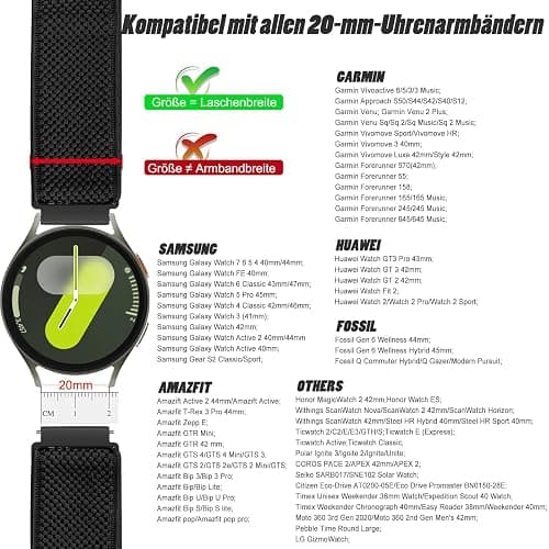 20mm Armband für Garmin Forerunner 55/158/165/245/645/570(42mm)/Vivoactive 6/5/3/Garmin Venu Sq 2 Music/Venu 2 Plus/Vivomove Trend, Nylon Elastisch Armband für Amazfit Active 2/Active/Polar Ignite 3 thumbnail 2