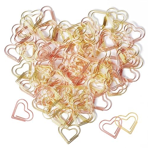 Love Heart Paper Clips, 100 Pack (Gold and Rose Gold), Cute Love Shaped Stainless Steel Metal Bookmarks for Document Note Sorting, Wedding Decoration, Crafts, Kids, Office Supplies - Image 1
